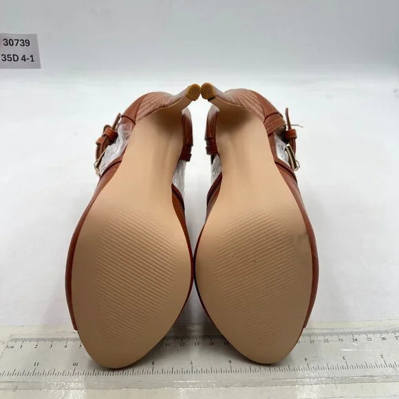 XYD Brown Peep Toe Sandal Ankle Booties Dual Buckled Straps Stiletto Heels Shoes - Picture 7 of 8